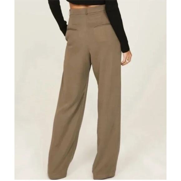 REFORMATION Mason Pants •Women 4 PETITE•Wide Leg Trouser Office Pleated Tan $178 - Picture 3 of 12